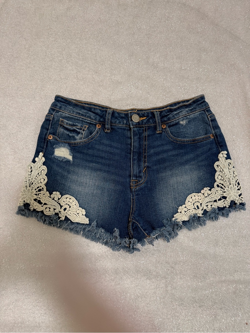 Aeropostale Blue Denim Shorts with White Crochet Trim